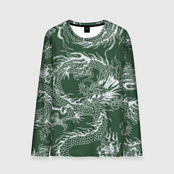 Лонгслив мужской Татуировка дракона на зеленом фоне, цвет: 3D-принт