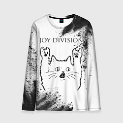 Мужской лонгслив Joy Division рок кот на светлом фоне