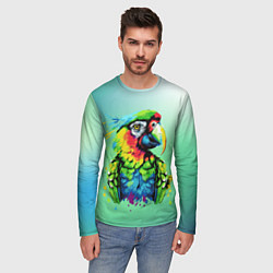 Лонгслив мужской Разноцветный попугай, цвет: 3D-принт — фото 2