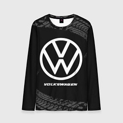 Лонгслив мужской Volkswagen speed на темном фоне со следами шин, цвет: 3D-принт