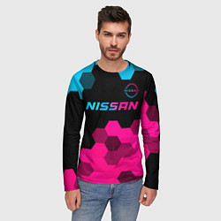 Лонгслив мужской Nissan - neon gradient: символ сверху, цвет: 3D-принт — фото 2