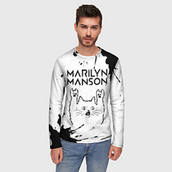 Лонгслив мужской Marilyn Manson рок кот на светлом фоне, цвет: 3D-принт — фото 2