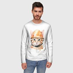 Лонгслив мужской Акварельный кот в строительной каске, цвет: 3D-принт — фото 2