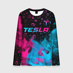 Мужской лонгслив Tesla - neon gradient: символ сверху
