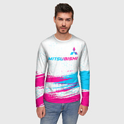 Лонгслив мужской Mitsubishi neon gradient style: символ сверху, цвет: 3D-принт — фото 2