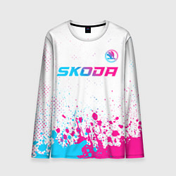 Мужской лонгслив Skoda neon gradient style: символ сверху