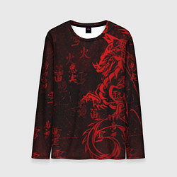 Лонгслив мужской Красный дракон - иероглифы, цвет: 3D-принт