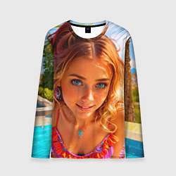 Мужской лонгслив Девушка на курорте у бассейна