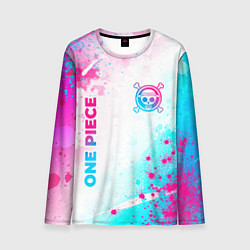 Мужской лонгслив One Piece neon gradient style: надпись, символ