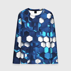 Лонгслив мужской Cyber hexagon Blue, цвет: 3D-принт