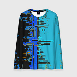 Лонгслив мужской Кибер-глитч синий, цвет: 3D-принт