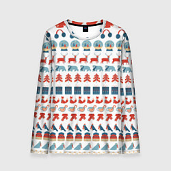 Мужской лонгслив Зимний новогодний принт с оленями подарками