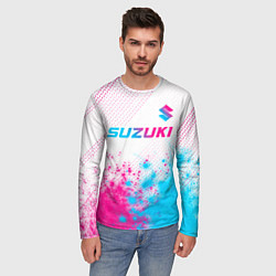 Лонгслив мужской Suzuki neon gradient style: символ сверху, цвет: 3D-принт — фото 2