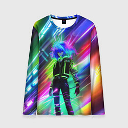 Лонгслив мужской Неоновая девчонка - аниме - нейросеть, цвет: 3D-принт