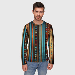 Лонгслив мужской Этнический паттерн в вертикальную полоску, цвет: 3D-принт — фото 2