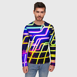 Лонгслив мужской Авангардный неоновый паттерн, цвет: 3D-принт — фото 2