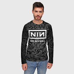 Лонгслив мужской Nine Inch Nails glitch на темном фоне, цвет: 3D-принт — фото 2