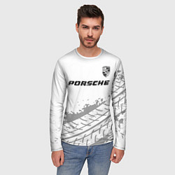 Лонгслив мужской Porsche speed на светлом фоне со следами шин посер, цвет: 3D-принт — фото 2
