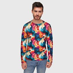 Лонгслив мужской Паттерн абстрактные разноцветные волны, цвет: 3D-принт — фото 2