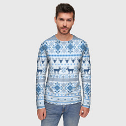 Лонгслив мужской Blue sweater with reindeer, цвет: 3D-принт — фото 2
