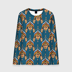 Мужской лонгслив Узбекская имитация ткани икат - синий орнамент