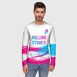 Лонгслив мужской Rolling Stones neon gradient style посередине, цвет: 3D-принт — фото 2