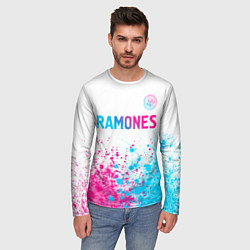 Лонгслив мужской Ramones neon gradient style посередине, цвет: 3D-принт — фото 2