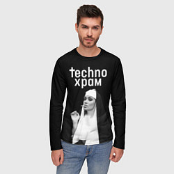 Лонгслив мужской Techno храм монашка курит, цвет: 3D-принт — фото 2