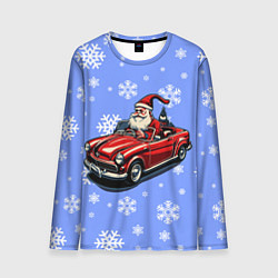 Лонгслив мужской Дед Мороз едет на машине, цвет: 3D-принт
