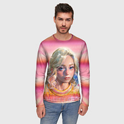 Лонгслив мужской Энид Синклер - арт и текстура розового свитера, цвет: 3D-принт — фото 2