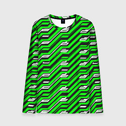 Лонгслив мужской Чёрно-зелёный линейный узор киберпанк, цвет: 3D-принт