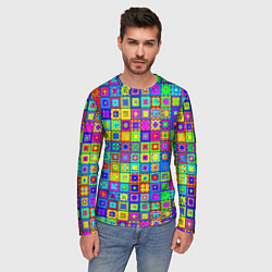 Лонгслив мужской Узор из разноцветных квадратов, цвет: 3D-принт — фото 2