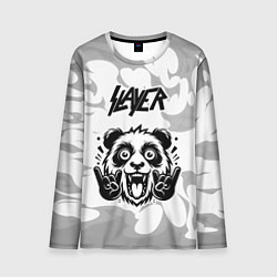 Мужской лонгслив Slayer рок панда на светлом фоне
