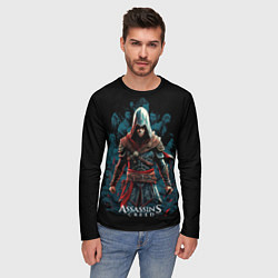 Лонгслив мужской Assassins creed черный фон, цвет: 3D-принт — фото 2