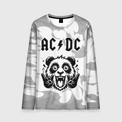 Мужской лонгслив AC DC рок панда на светлом фоне