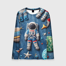 Лонгслив мужской Космонавт - вышивка по джинсе нейросеть, цвет: 3D-принт