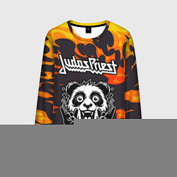 Лонгслив мужской Judas Priest рок панда и огонь, цвет: 3D-принт