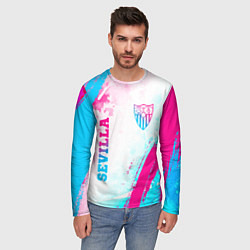 Лонгслив мужской Sevilla neon gradient style вертикально, цвет: 3D-принт — фото 2