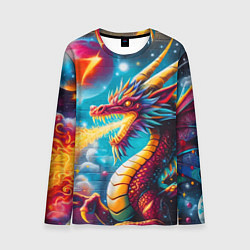 Лонгслив мужской Космический дракон - граффити, цвет: 3D-принт