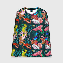 Лонгслив мужской Морская жизнь под водой - паттерн с звёздами и кон, цвет: 3D-принт