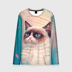 Лонгслив мужской Мемный кот Grumpy Cat с нимбом, цвет: 3D-принт