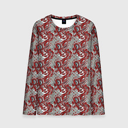 Лонгслив мужской Цветочный паттерн красно-серый, цвет: 3D-принт