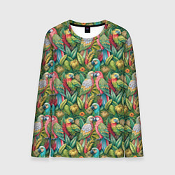 Лонгслив мужской Влюбленные попугаи в листьях, цвет: 3D-принт