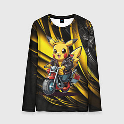 Мужской лонгслив Пикачу на красном мотоцикле