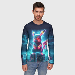 Лонгслив мужской Пикадзила на крыше небоскрёба - неоновое свечение:, цвет: 3D-принт — фото 2