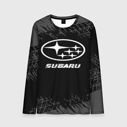 Лонгслив мужской Subaru speed на темном фоне со следами шин, цвет: 3D-принт