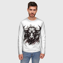 Лонгслив мужской Гранж - портрет быка: голова, цвет: 3D-принт — фото 2