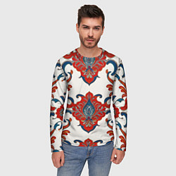 Лонгслив мужской Узор красно-синий на белом фоне, цвет: 3D-принт — фото 2