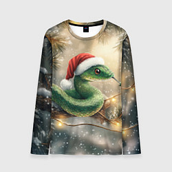Мужской лонгслив Новогодняя змея на ветке ели