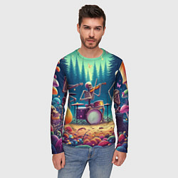 Лонгслив мужской Группа скелетов даёт концерт под грибами, цвет: 3D-принт — фото 2